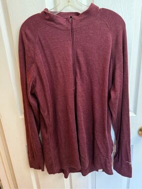 Merino Tech Mens Superfine Merino Wool 1/2 Zip Pullover Cranberry Baselayer